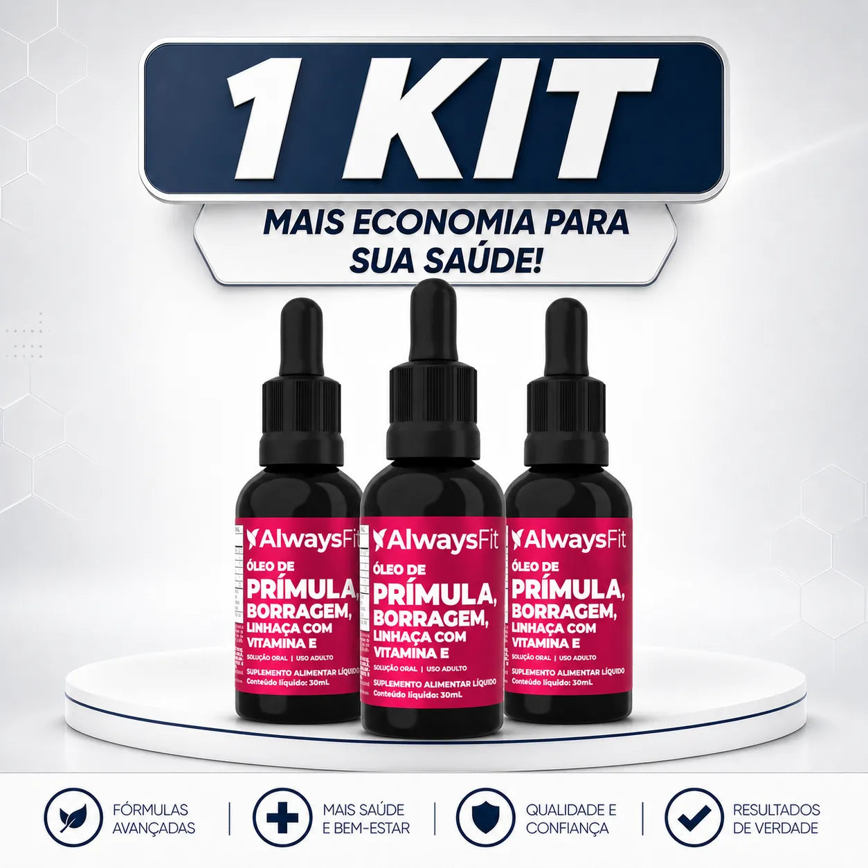 Kit 30 - 3 Compostos Meno - Óleos de Prímula, Borragem, Linhaça e Vitamina E