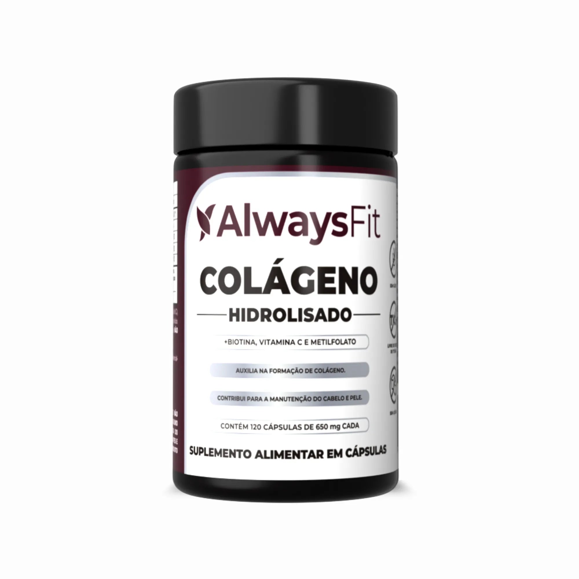 Colágeno Hidrolisado com Vitamina C, Biotina e Metilfolato — Suplemento alimentar em cápsulas