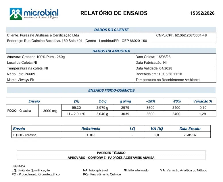 Creatina Monohidratada — Suplemento alimentar em pó