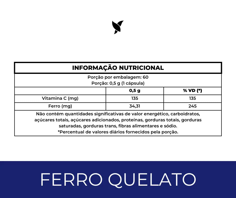 Ferro Quelato + Vitamina C — Suplemento alimentar em cápsulas