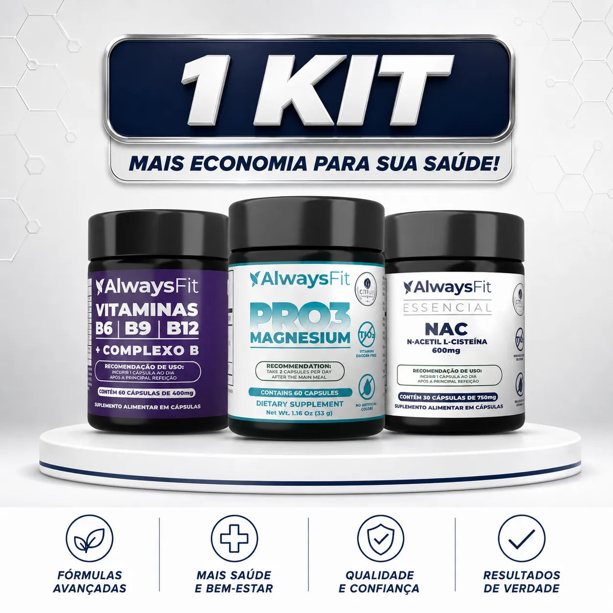 Kit Complexo B + NAC + Pro3 Magnésio