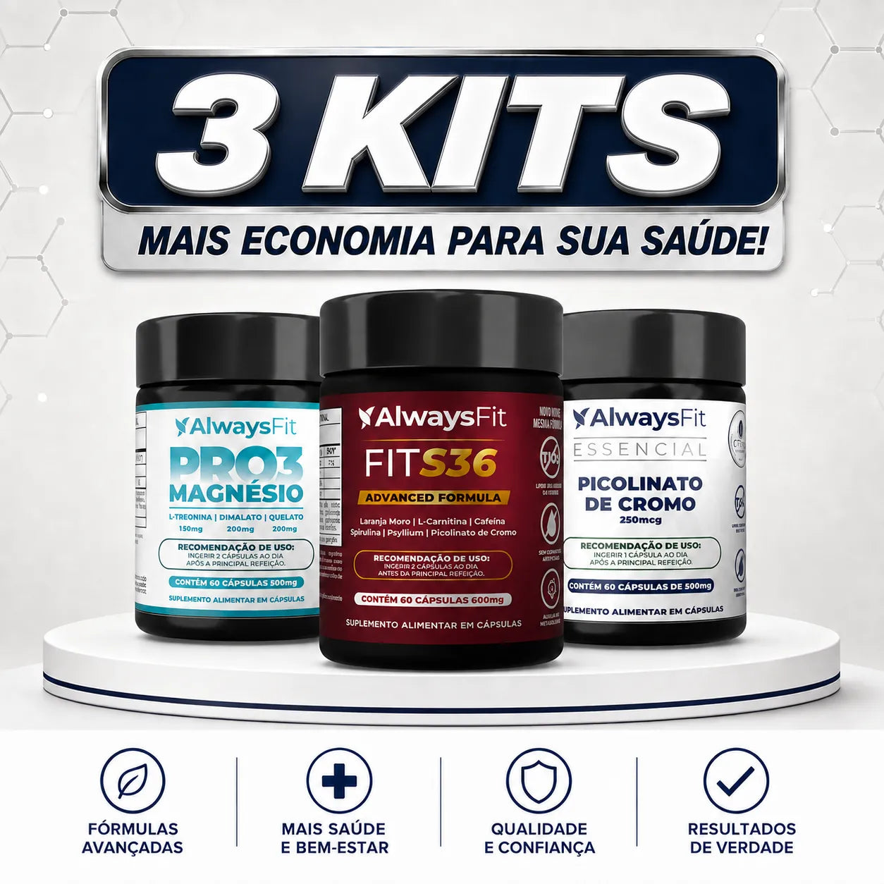 Kit Pro3Magnesio + Picolinato de Cromo + Fit S36