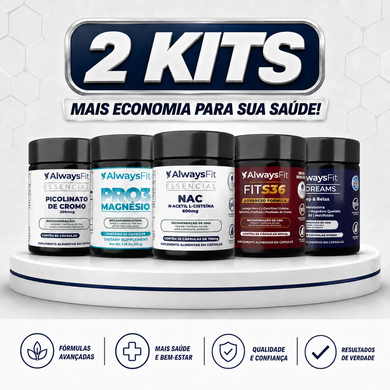 Kit 3 -  NAC + PRO3 Magnésio + Fit S36 + Picolinato de Cromo + Fit Dreams