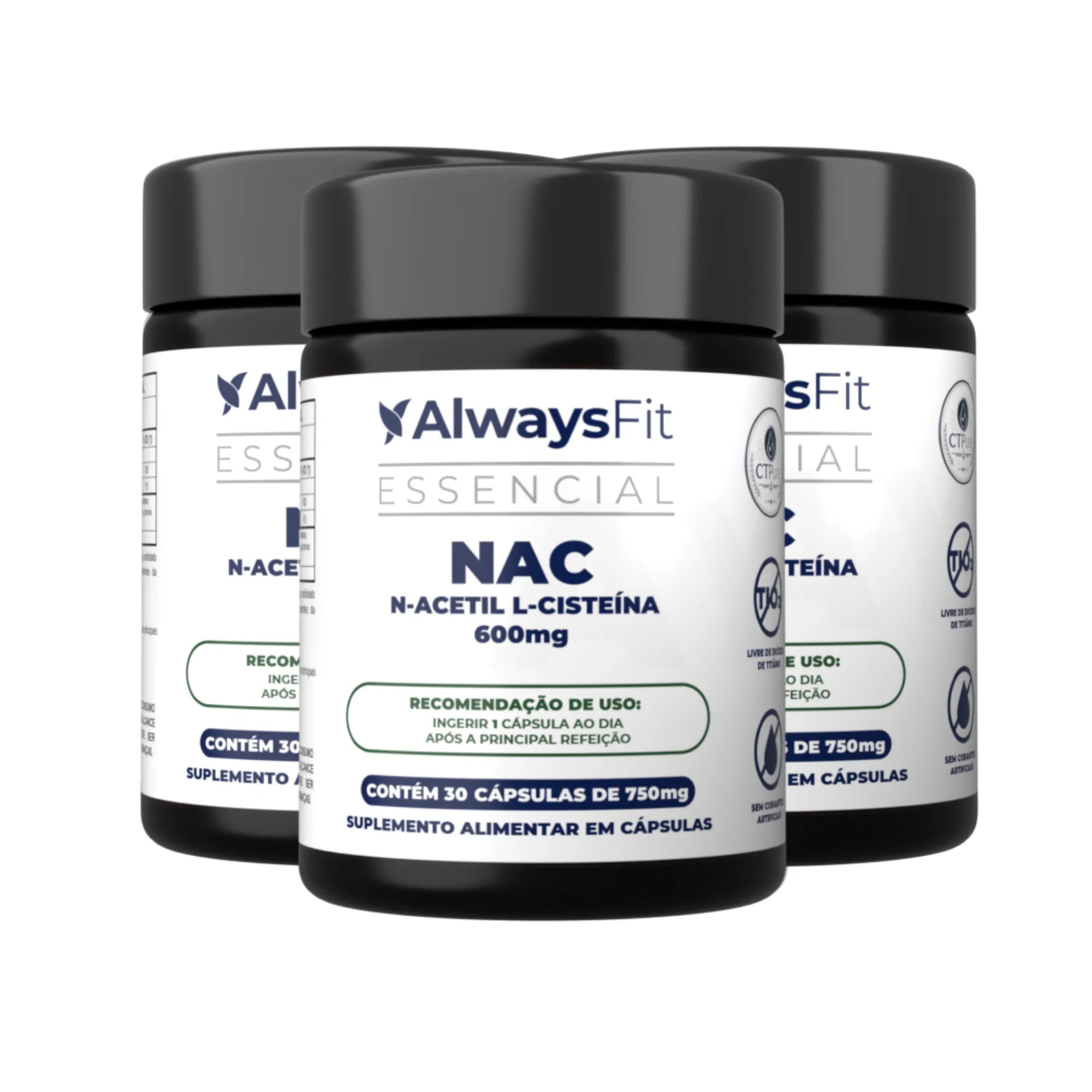 Kit 3 NAC - N-Acetil L-Cisteína - 600mg - Precursor da Glutationa