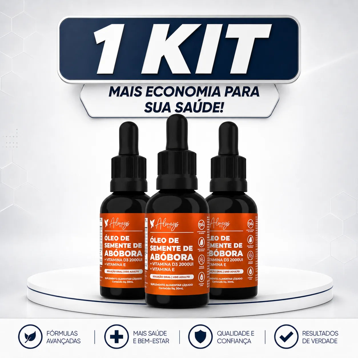 Kit 3 Óleos de Semente de Abóbora com Vitaminas D3 e E