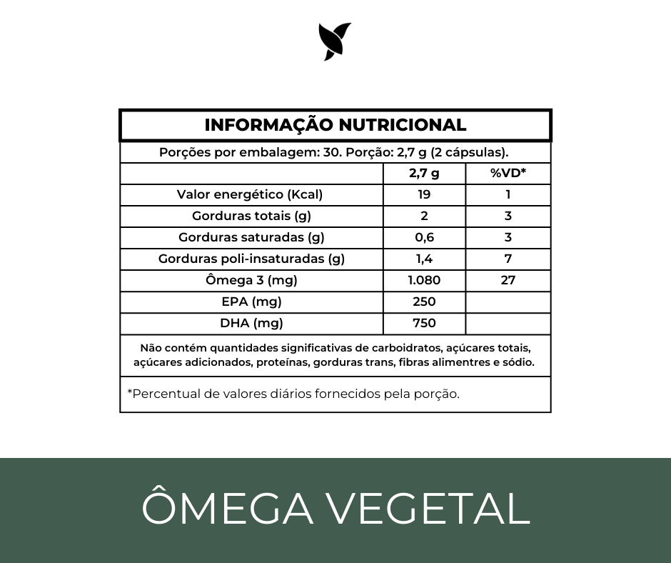 Ômega 3 Vegetal — Suplemento alimentar de ácidos graxos ômega 3 em cápsulas