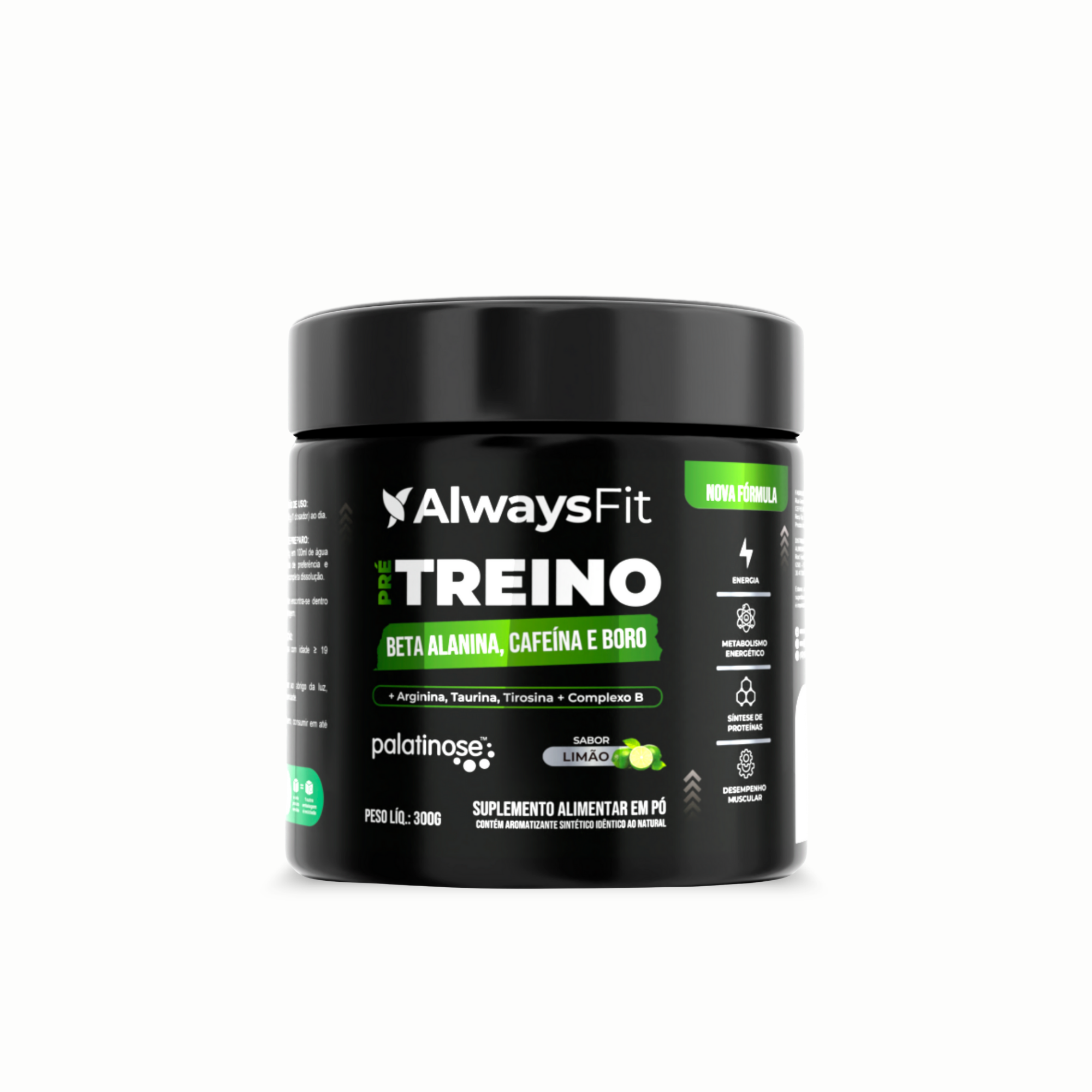 Pré-Treino Always Fit — Suplemento alimentar em pó (sabor limão)