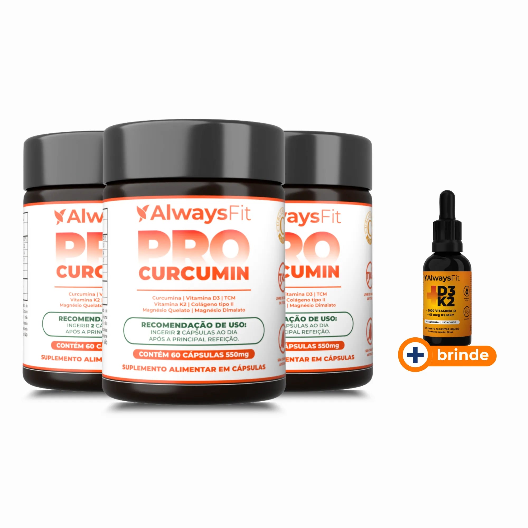 ProCurcumin C3 Complex® - Curcumina (Cúrcuma), Vitamina D3, K2, Magnésio, Colágeno Tipo 2 e TCM - 60 Cápsulas