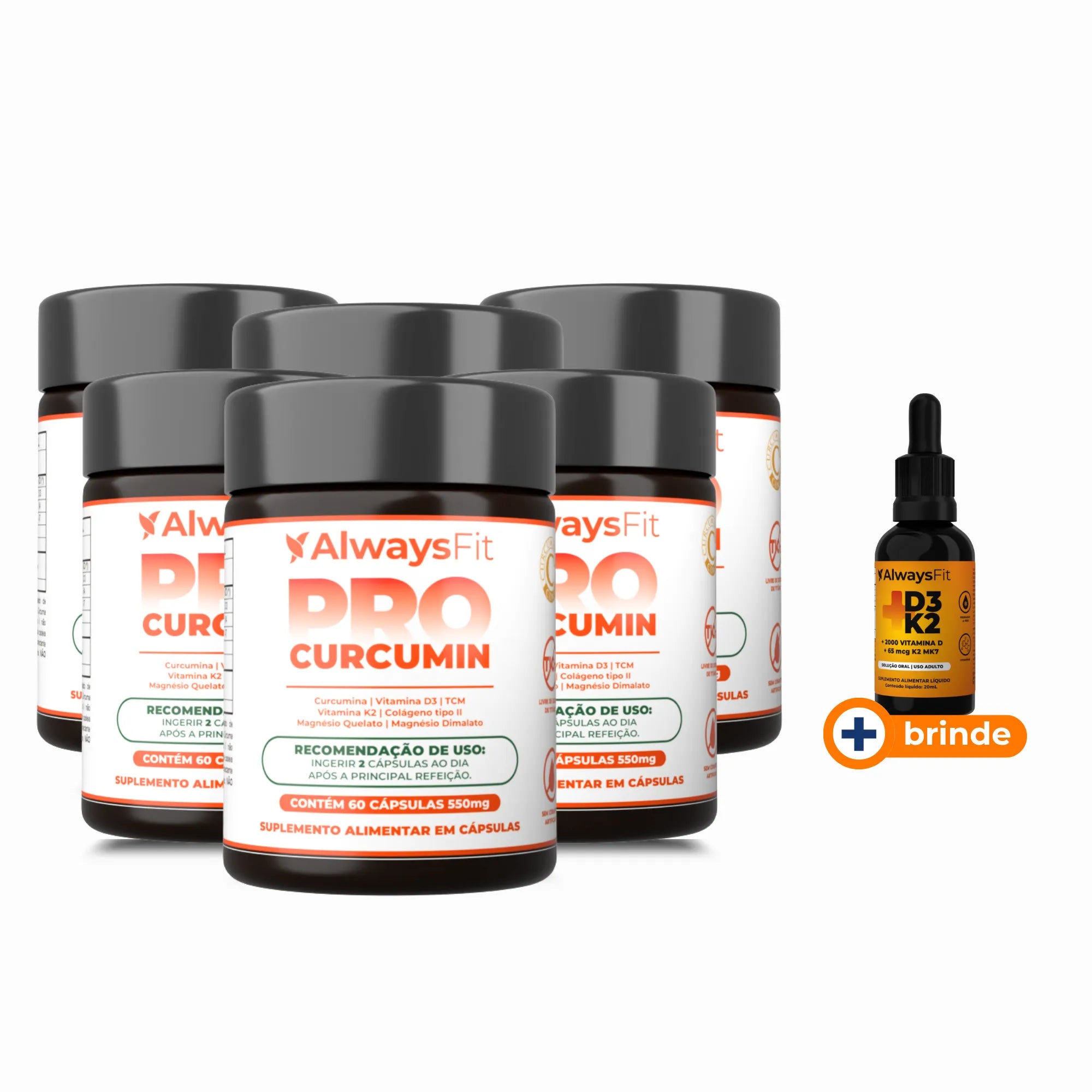 ProCurcumin C3 Complex® - Curcumina (Cúrcuma), Vitamina D3, K2, Magnésio, Colágeno Tipo 2 e TCM - 60 Cápsulas