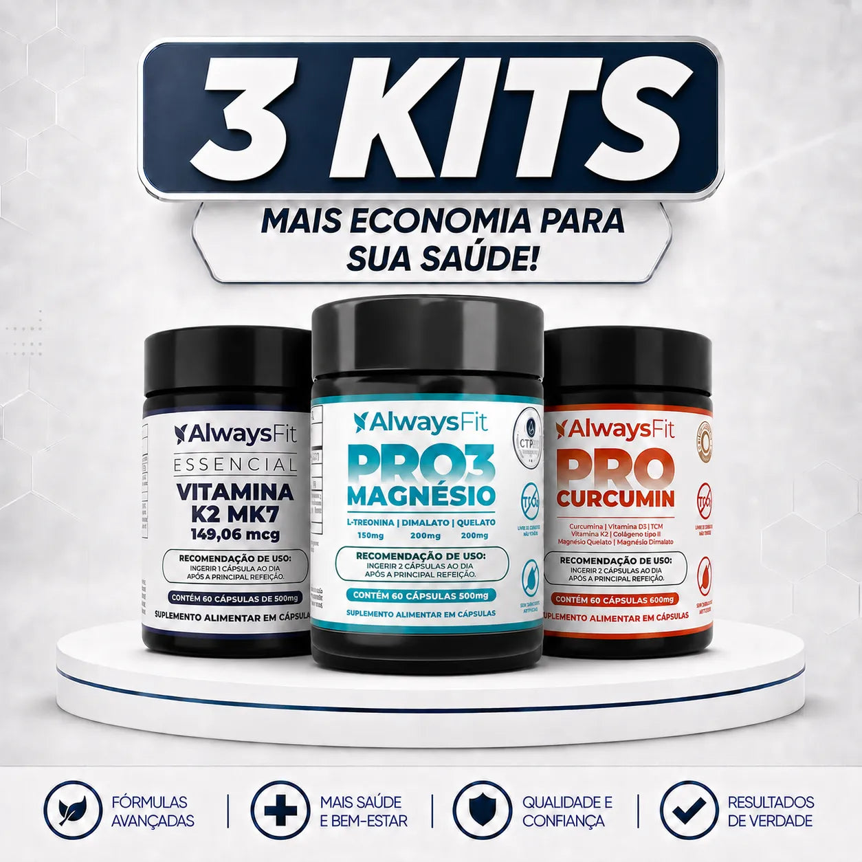 Kit 20 - ProCurcumin, Pro3Magnésio e Vitamina K2-MK7