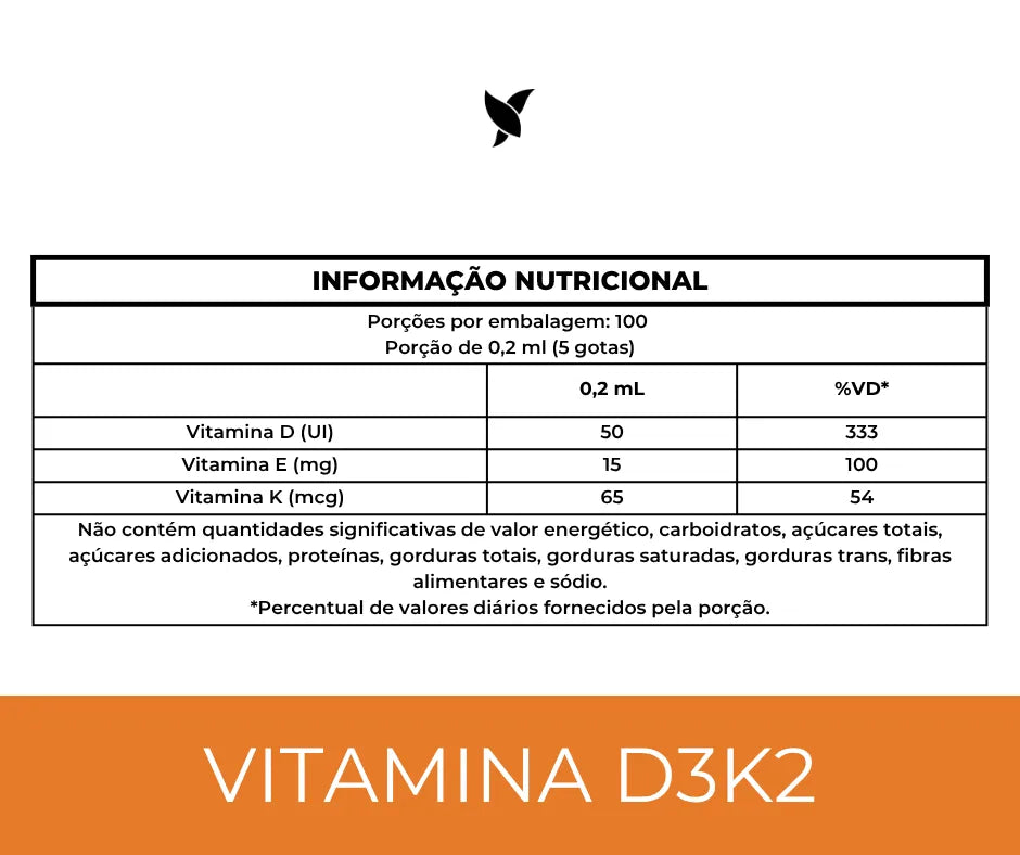 Vitamina D3 + K2 (MK-7) — Suplemento alimentar em solução (gotas)