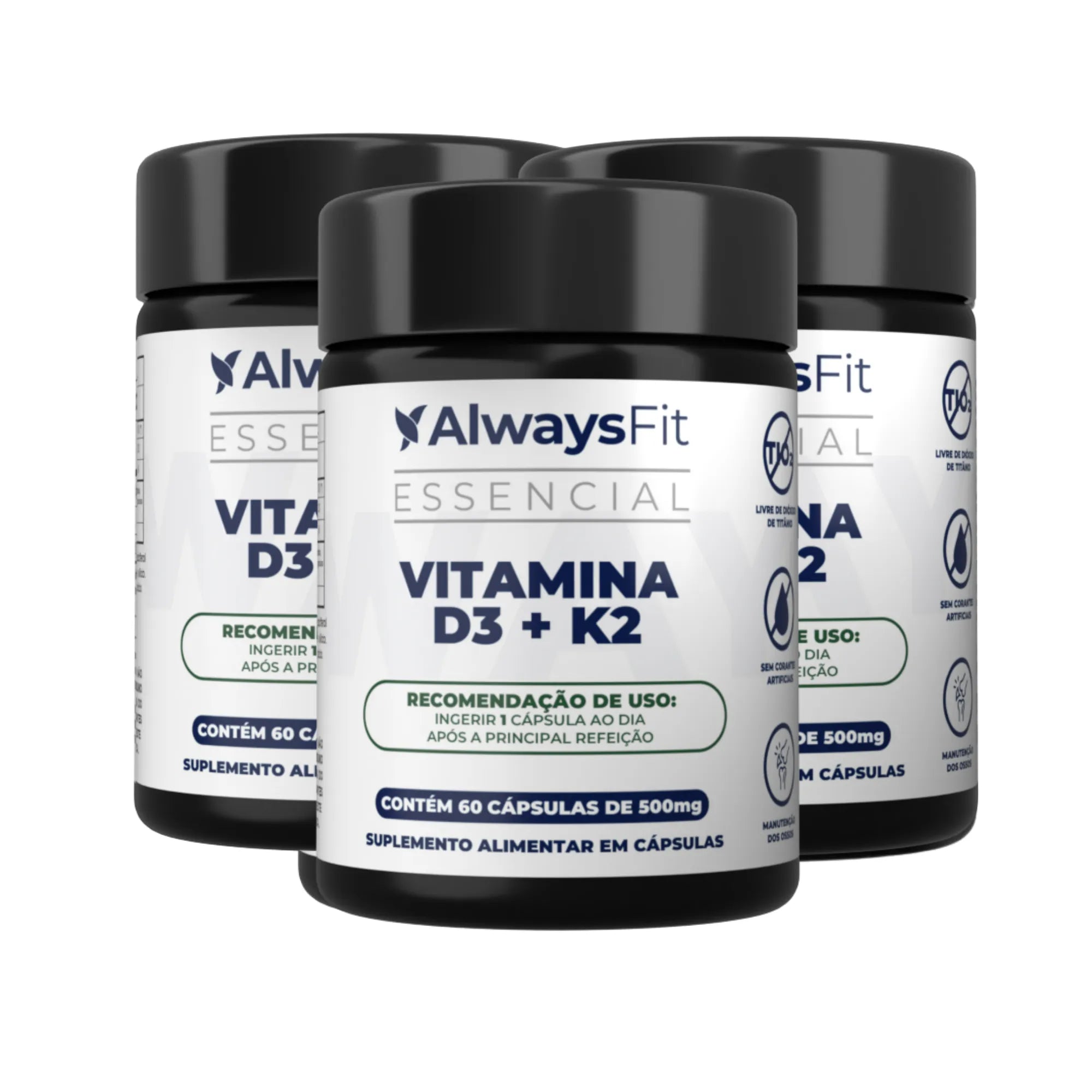 Vitamina D3 + K2 (MK-7) — Suplemento alimentar em cápsulas